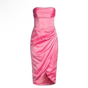 Bardot Jamila Satin Draped Bustier Hot Pink Corset Dress Revolve size US 12